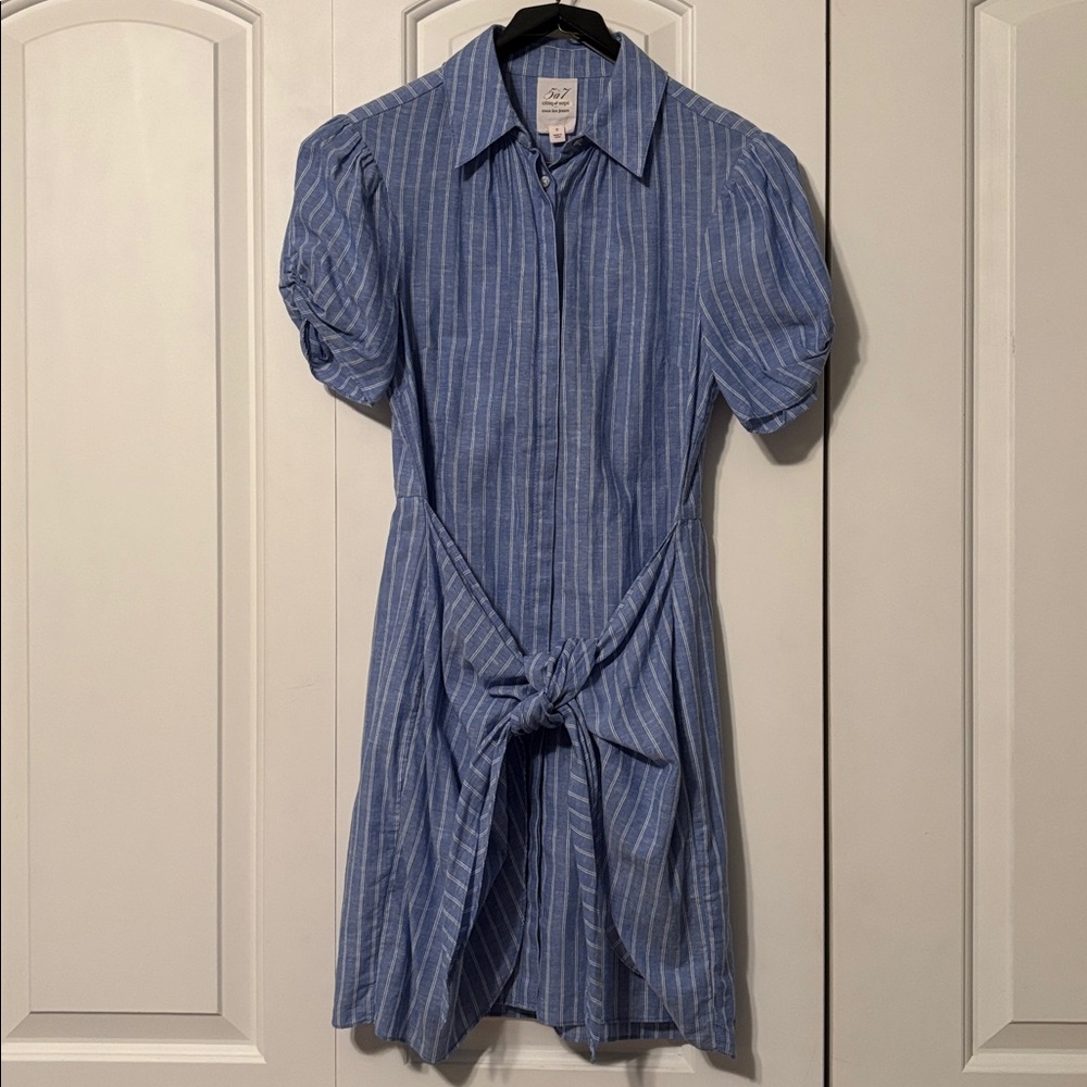Pre-owned Cinq a Sept Blue and White Striped mini dress in size 0.